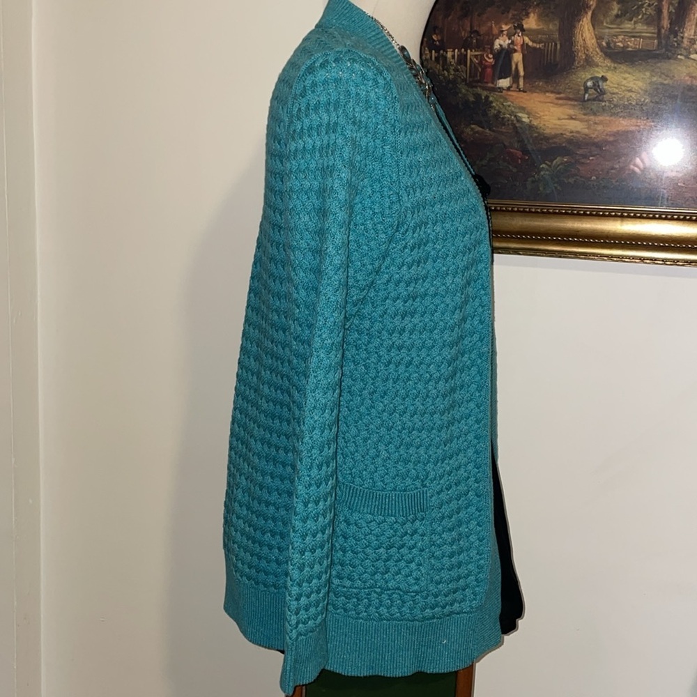 L.L. Bean Open Front Teal Waterfall Sweater. 2 front pockets. Size M. Cotton - Picture 4 of 9